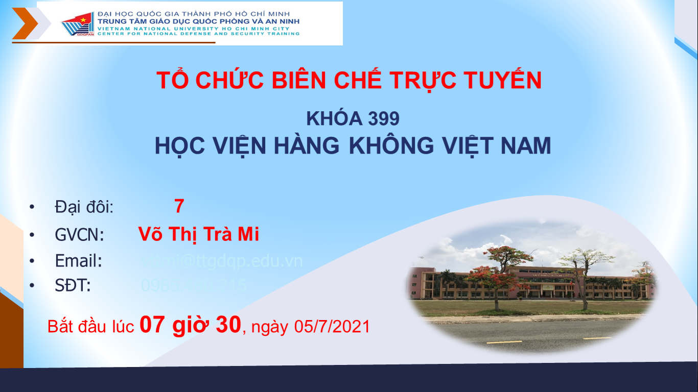 Tiếp nhận, quản lý và rèn luyện sinh viên K399/20 Học viện Hàng không Việt Nam